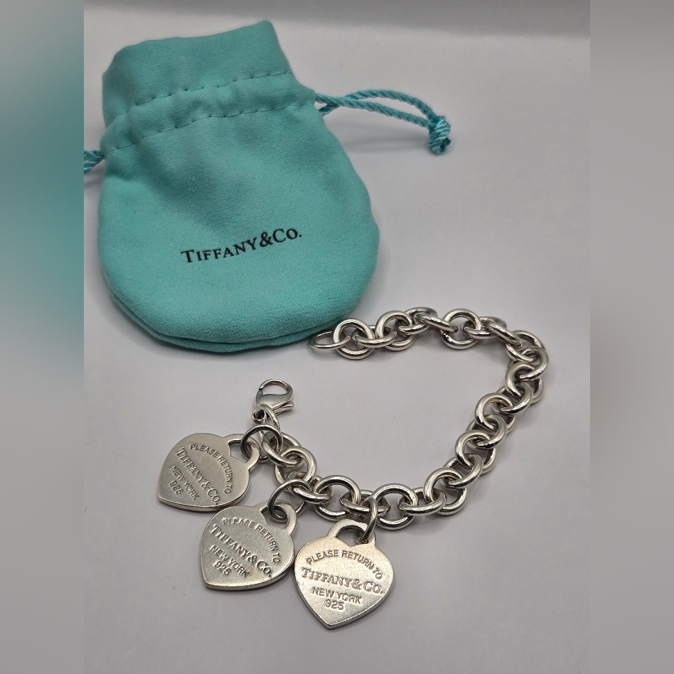 Tiffany & Co. Silver With Three Heart Charms Bracelet